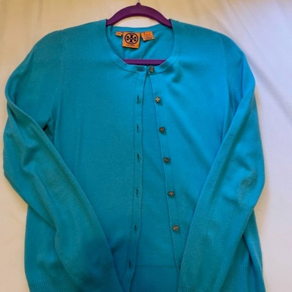 Tory Burch Aqua Cardigan Sweater Size Small